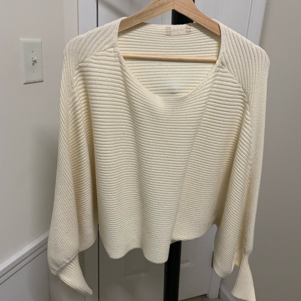 Stripe texture pull over sweater, batwing sleeve - S